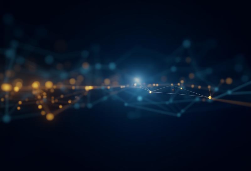 Abstract graphic representing interconnected logistics data points and software interface elements.
